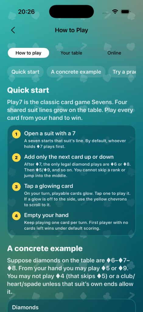 Play7 How to Play guide with Quick start steps